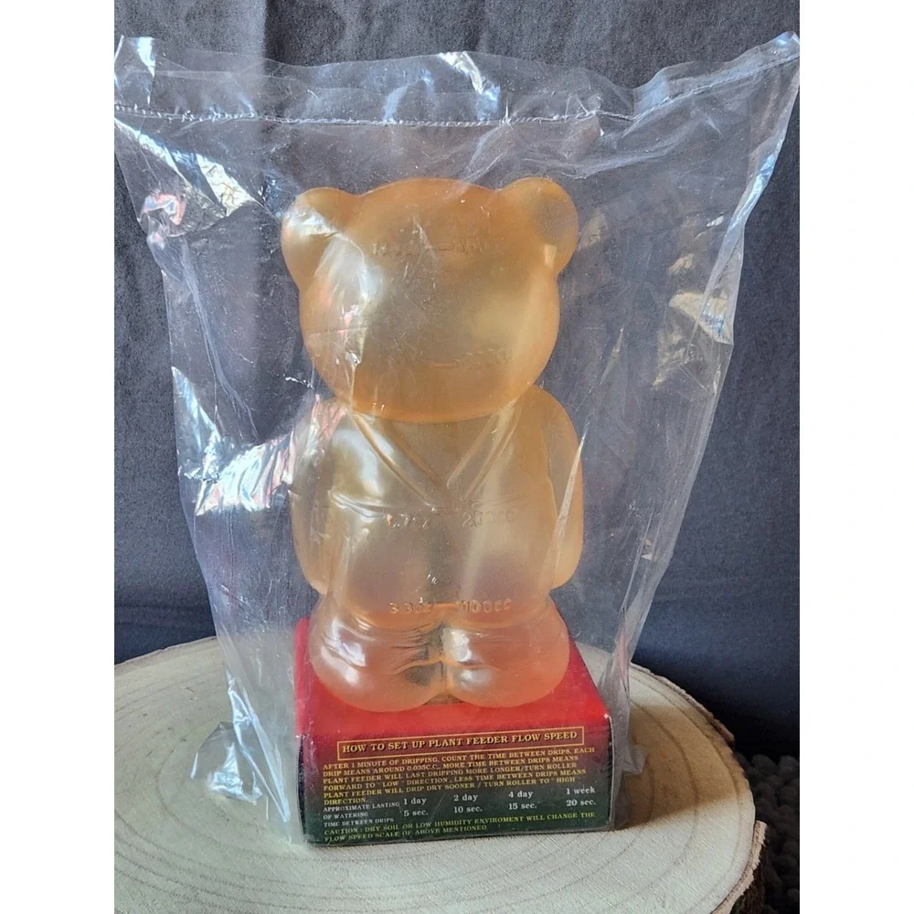 Vintage Reusable Plant Feeder Plastic Yellow Bear With‎ Googly Eyes Original Box